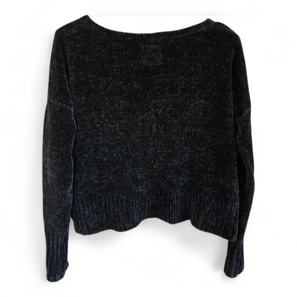 Hollister Womens Chenille Crop Sweater Black Size Small V-Neck Top - Picture 2 of 7